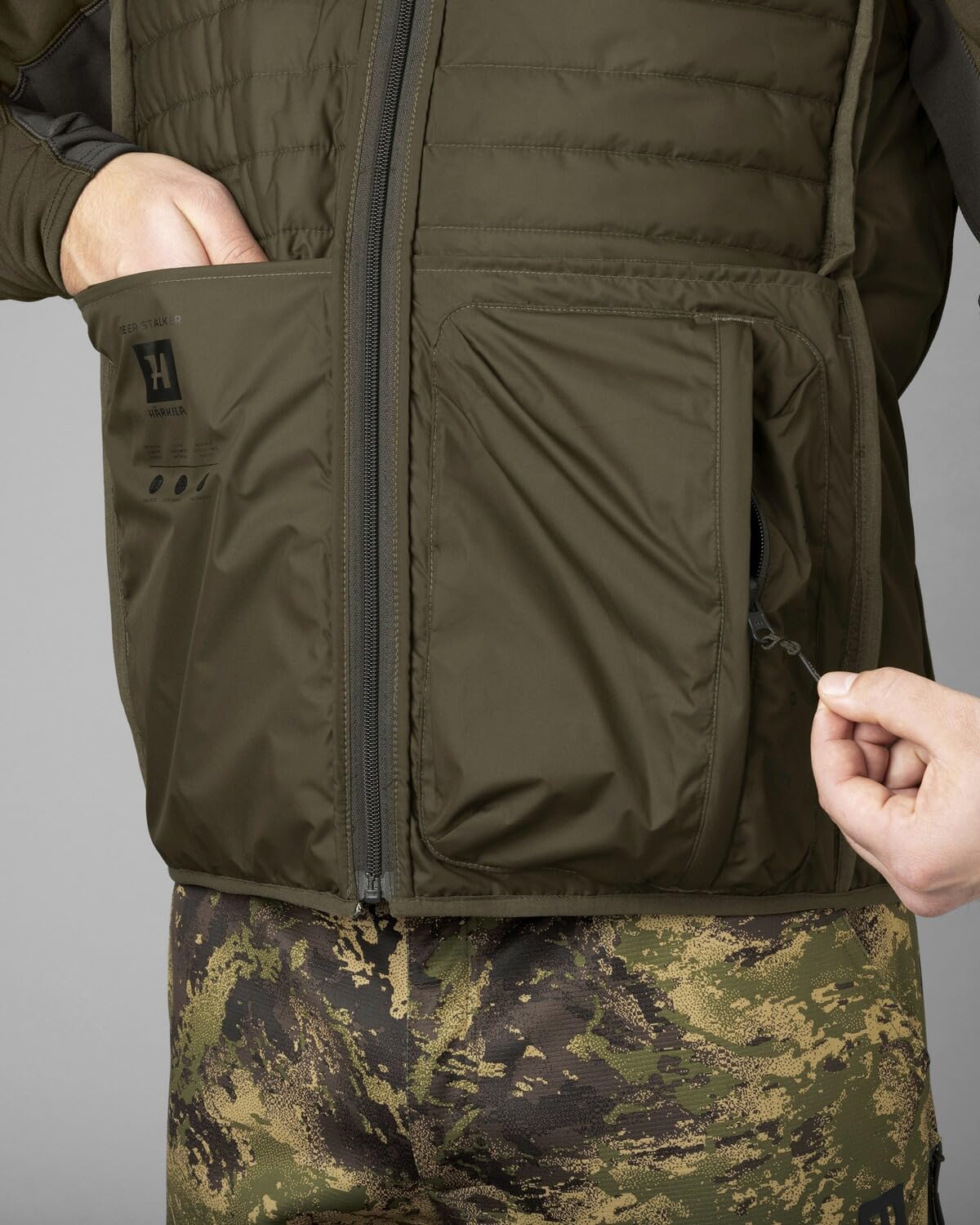 Härkila | Chaleco Deer Stalker Camo Reversible Packable | Ropa y Equipamiento de Caza Profesional | Calidad Escandinava Duradera