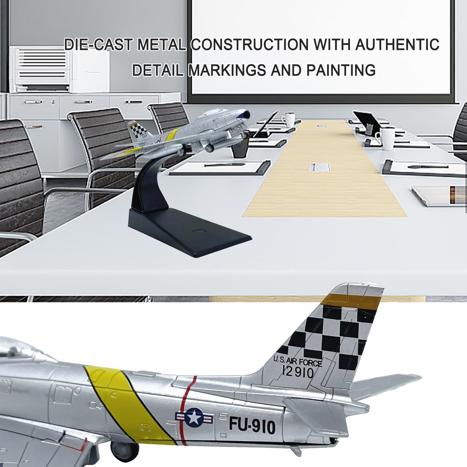 Replica Modello Jet Combattimento F-86 Sabre Scala 1:100 FU-910F86 Modello Display Metallo Pressofuso Pronto L'esposizione Desktop Scaffale Custodia Regalo Appassionati Aviazione For Adulti