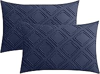 JELLYMONI Boho Plaid Navy Blue Pillowcases 2 Pack - Standard 20x26in Soft Polyester Envelope Shams, Tufted Bohemian Texture