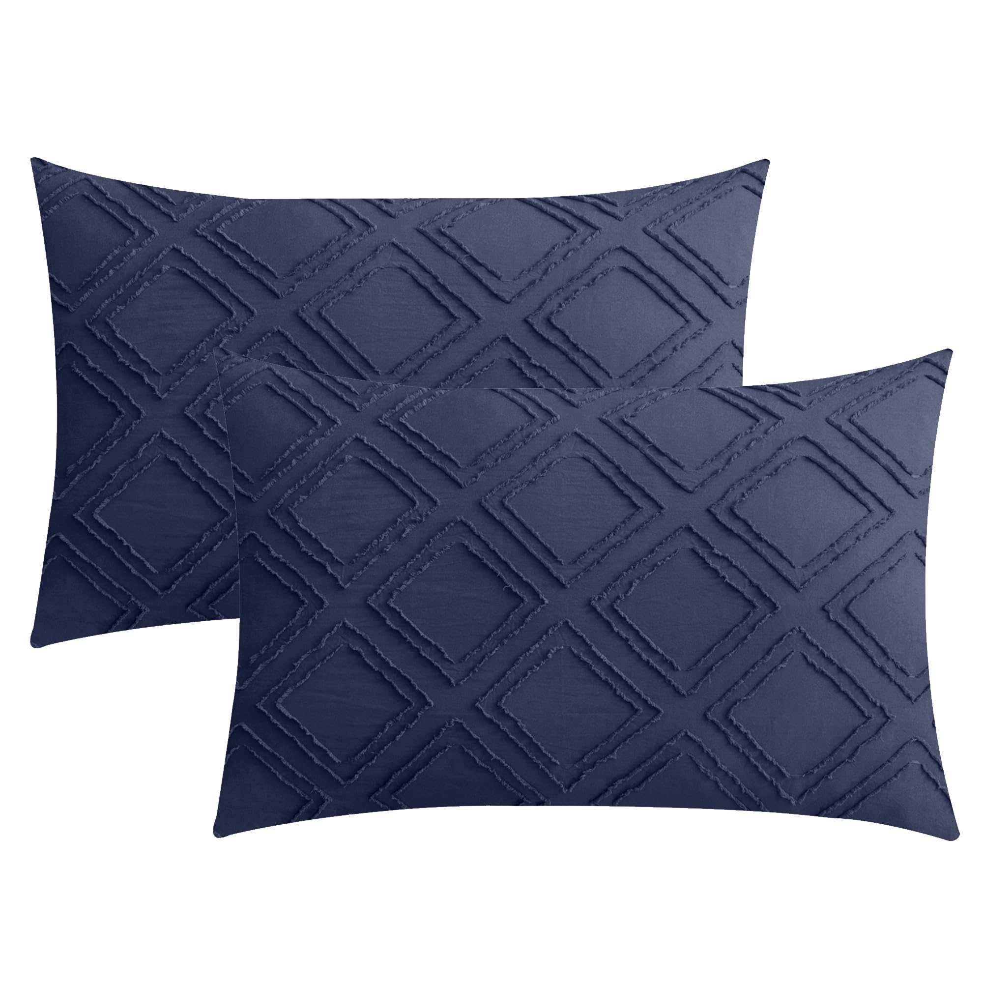 JELLYMONI Pillowcases Standard Size Navy Blue 2 Pack Boho Plaid Bed Pillow Covers 20x26in Microfiber Envelope Pillow Shams Tufted Bohemian Textured (Pillows are not Included)