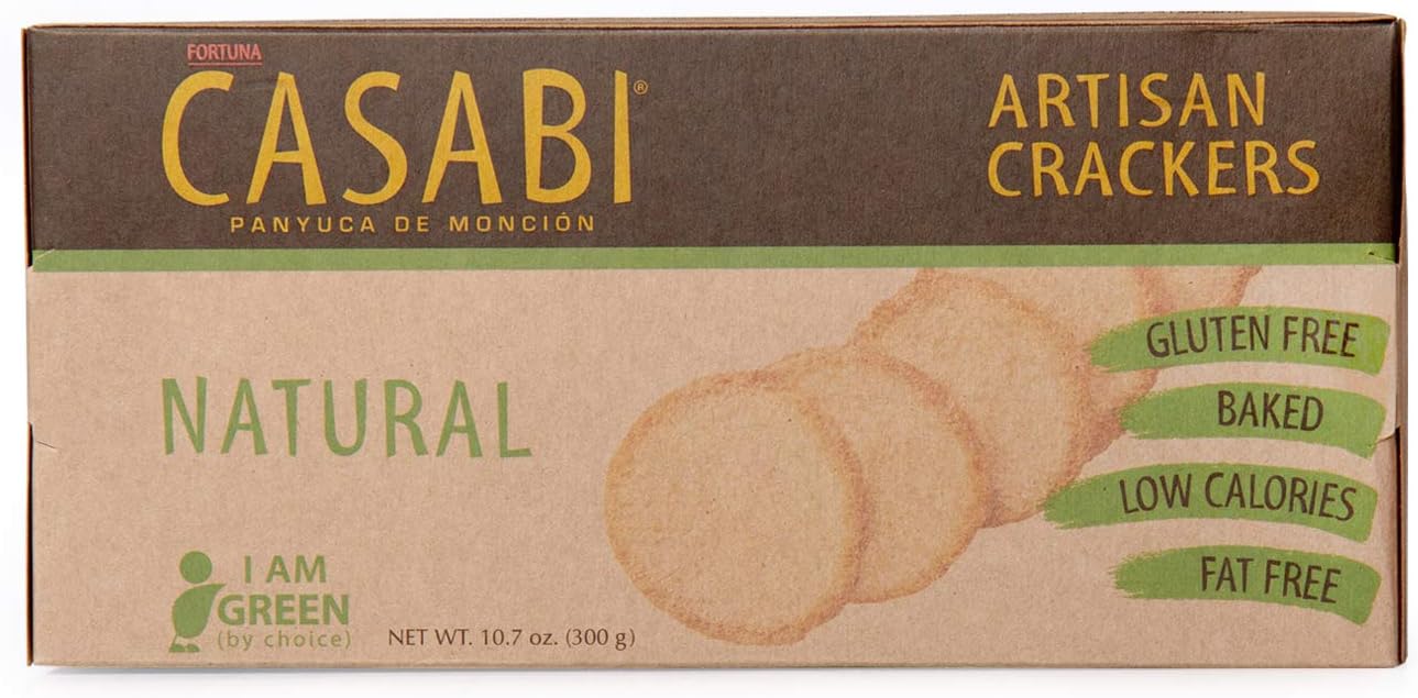 Casabi Artisan Natural Crackers 6-Pk, Gluten-Free (GF), Vegan, Paleo, Keto, Low Fodmap, AIP Friendly, Made from Yuca Root. 10.7 oz/pk (Nat, 6-Pack)