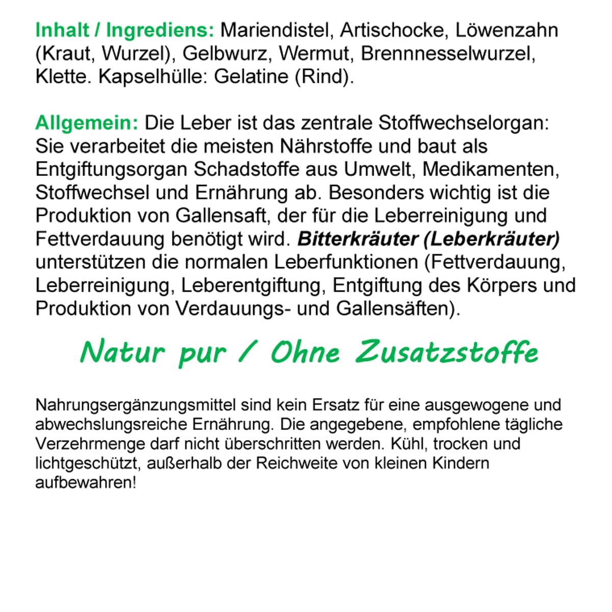Leber Wohl 7 Leberkräuter & Bitterstoffe 360 (3x120) Kräuter Kapseln Leber Liver Refreshing Leberunterstützung NATUR pur OHNE Zusatzstoffe. 26482-3