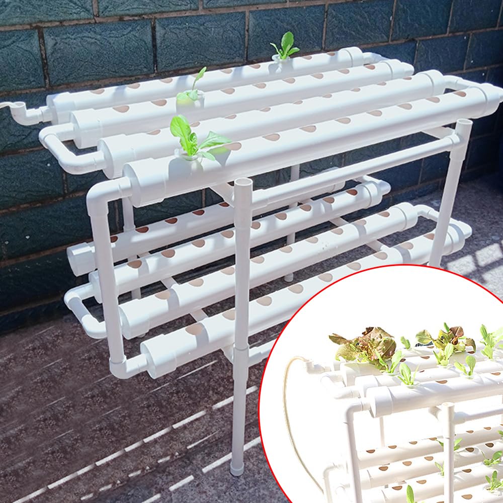 72-Hole Hydroponic Grow Kit 2 capas Planta PVC s hidropónicos de cultivo hidropónico de dos capas para casa, balcón, jardín, balcón, balcón, balcón, principio de flujo de agua