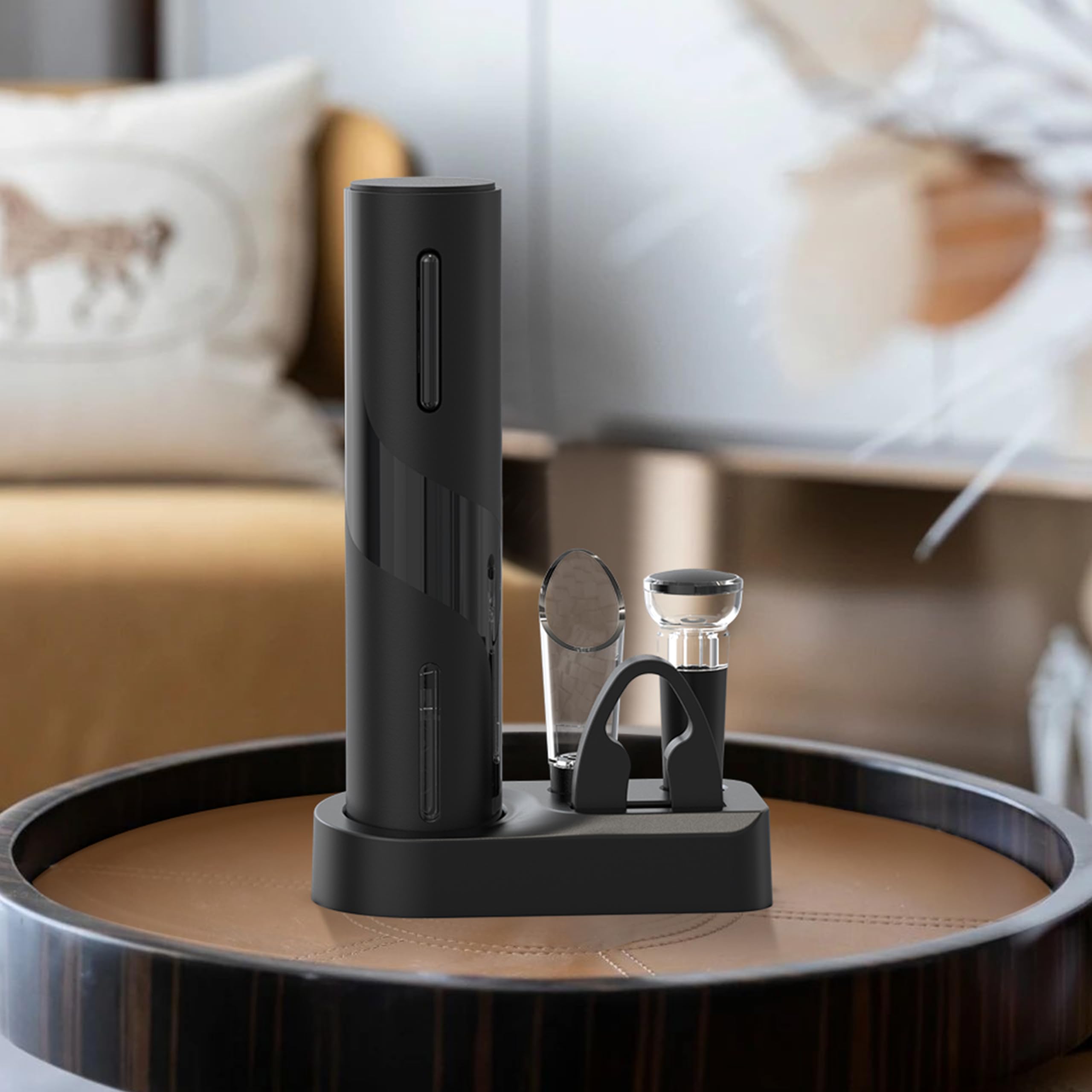 Abrebotellas de vino eléctrico recargable, juego de abridor de vino automático 5 en 1, abridor de vino eléctrico con cortador de lámina, vertido de vino, tapón de vino y base de almacenamiento 5