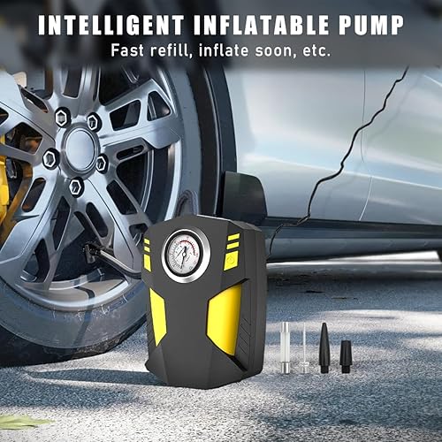 Miniatura 3 de Compresor de aire para inflador de neumáticos, bomba de neumáticos de automóvil de 12 V con indicador de presión puntero, apagado portátil con luz