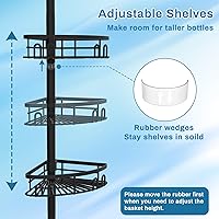 Vista 5 de Rustproof Corner Shower Caddy Freestanding Tension Pole, 4 Large Baskets for Bathtub Shampoo Storage Organizer Bathroom Height Adjustable Shelves