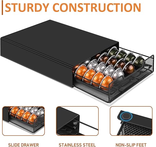 Miniatura 6 de WORBIC Almacenamiento de cápsulas de café de metal, Nespresso Pods Vertuo soporte para hasta 36 cápsulas grandes o 40 pequeñas Vertuo, soporte para