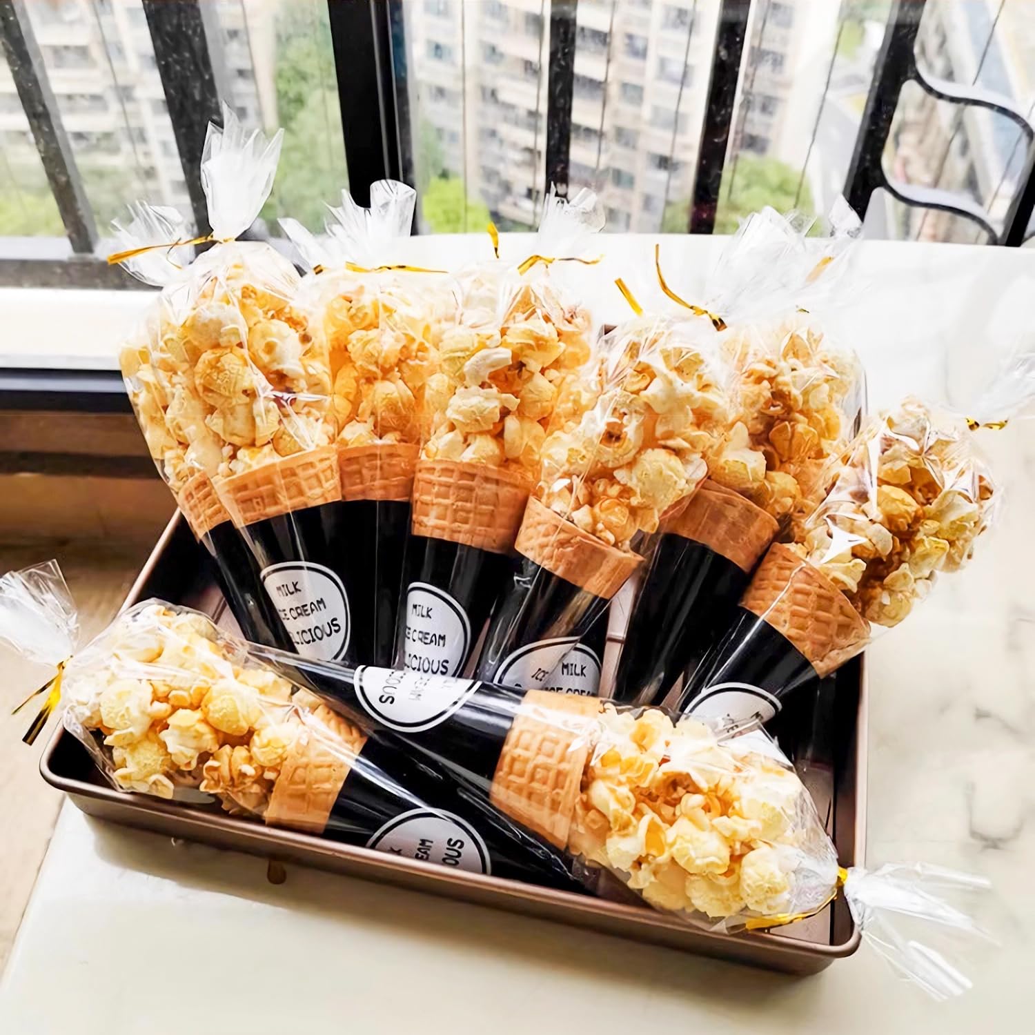 popcorn in cone shaped bags