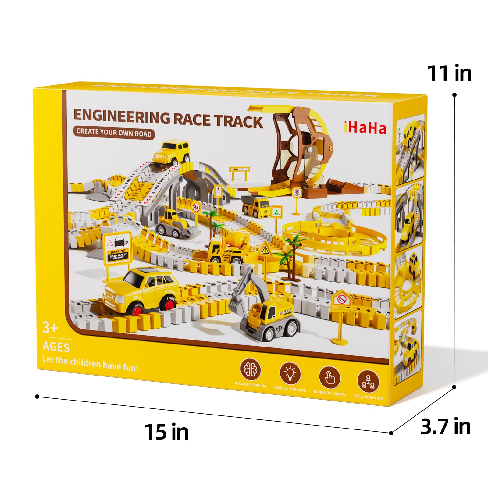 299 piezas de pistas de carreras de construcción para niños, 6 piezas de autos de ingeniería y pista de carreras flexible crea un camino de ingeniería, regalos juguetes para niños de 3, 4, 5, 6 8