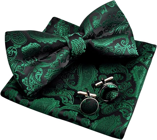 Alizeal Men's Paisley Bow Tie, Hanky and Cufflinks Set