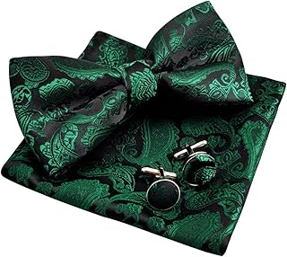 Alizeal Mens Classic Paisley Bow Tie, Hanky and Cufflinks Set