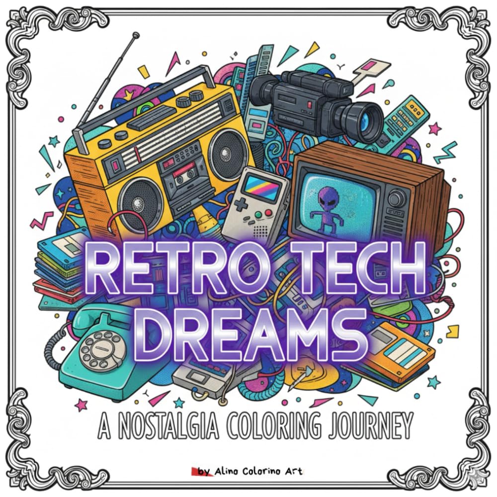 Retro Tech Dreams: A Nostalgia Coloring Journey: Unleash your inner geek and travel back to the golden age of technology with this highly detailed, vintage-inspired coloring book!