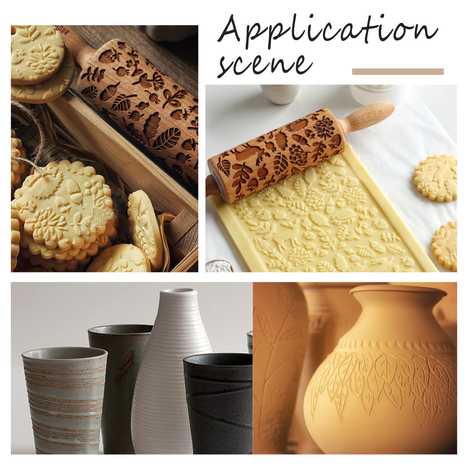 GORGECRAFT 5 Styles Manche en Bois Argile Texture Rouleau 6 Pouces Modélisation Modèle Poterie Outils Main Argile Dalle Rouleaux Broches pour Céramique Pâtisseries