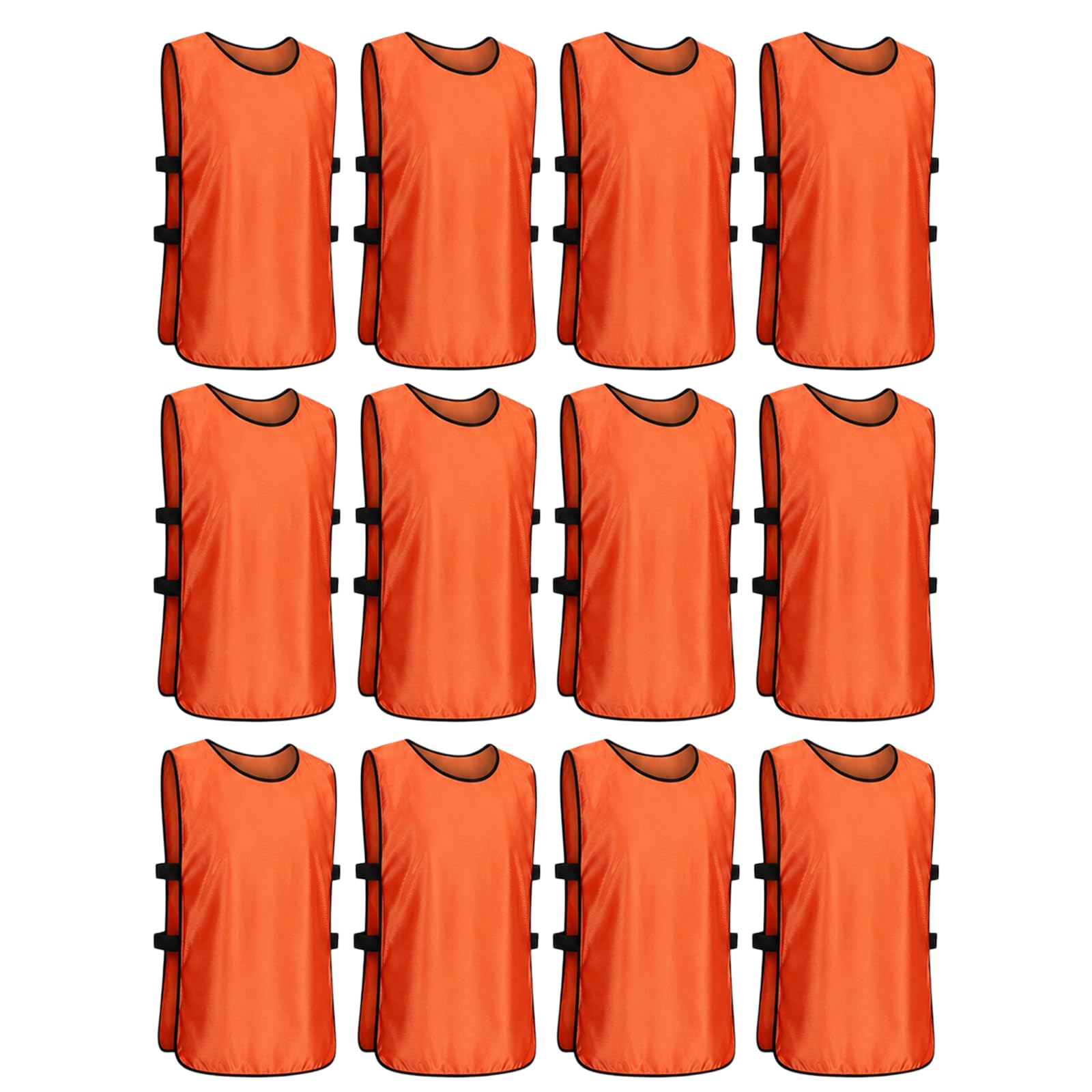 Lot de 12 Chasubles de Football pour Adultes et Jeunes, Chasuble Football, Gilet Sport Adultes Maillots, Gilets d’Entraînement Respirant, Training Gilets pour Foot, Basket, Orange, 70 x 47 cm