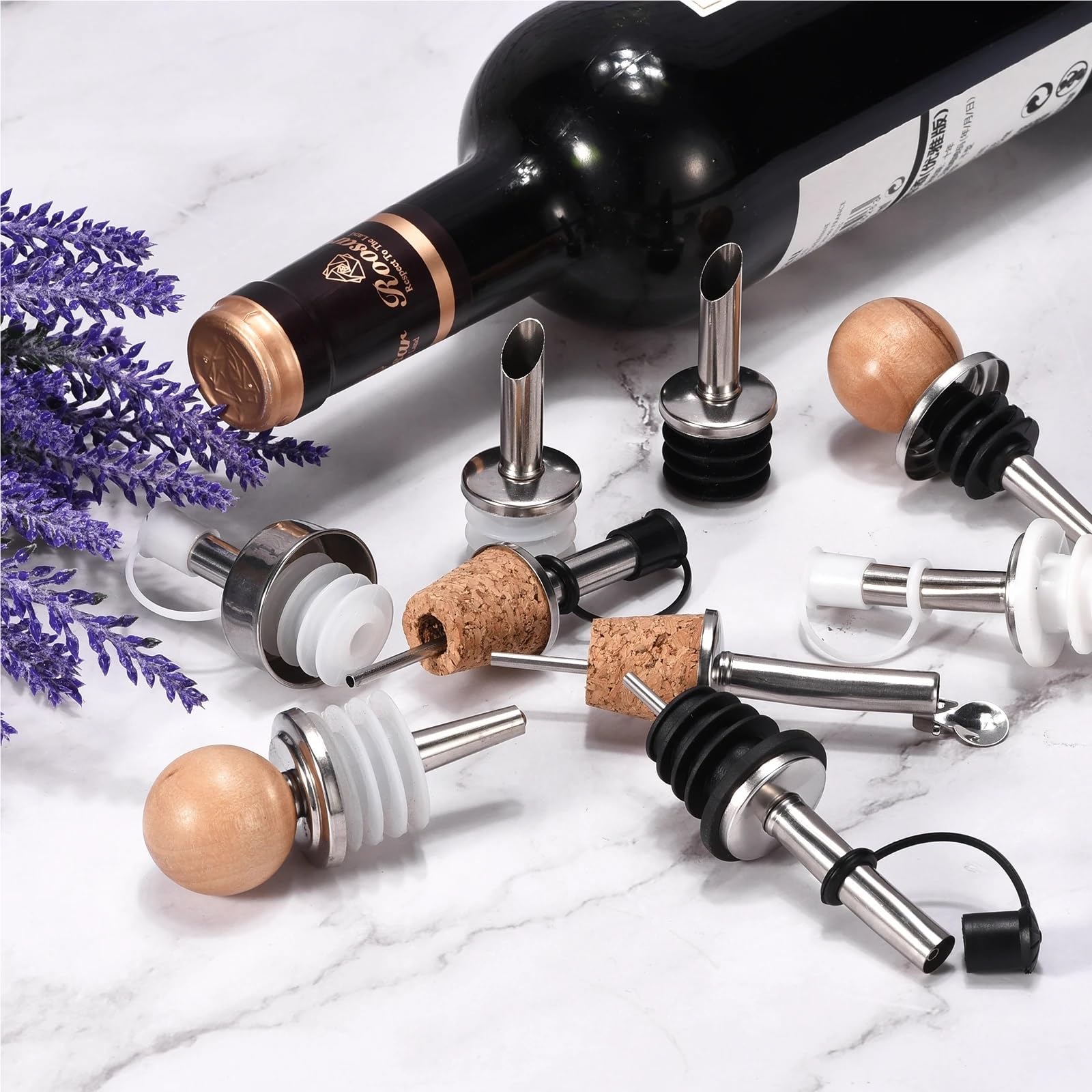 Bouchons de vin verseurs bouteilles en acier inoxydable, 30 pièces, bec d'huile d' à bascule automatique, conception liège for conserver le et Champagne frais