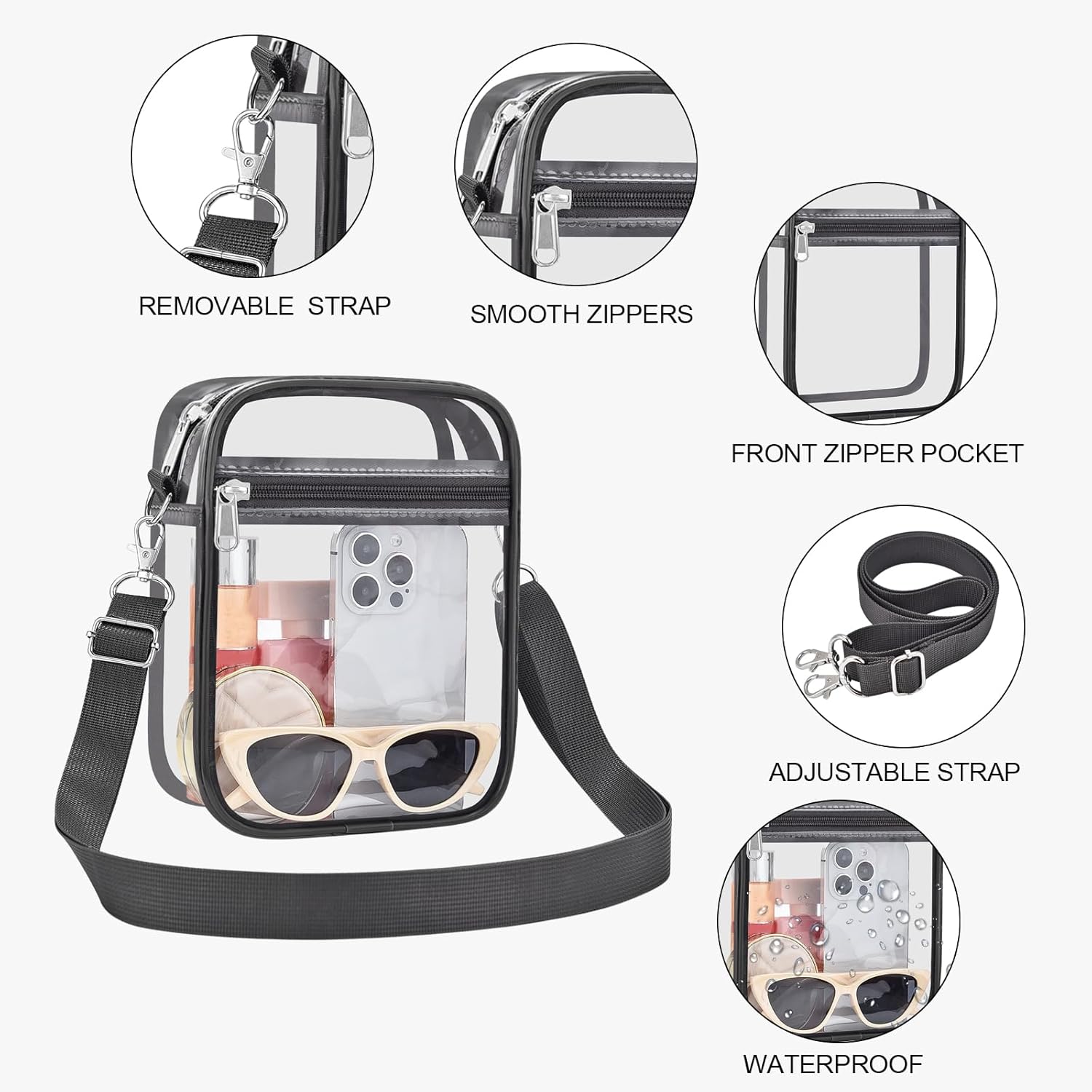USPECLARE Clear Purse Stadium Transparent Messenger Bag Stadium Approved for Men and Women Clear CrossBody Bag - Image 5