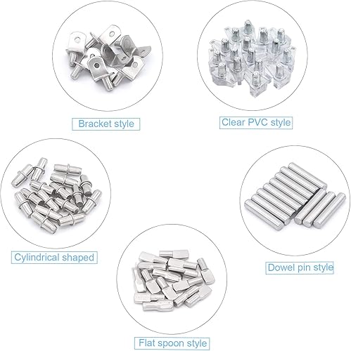 Miniatura 5 de DYWISHKEY Kit de pasadores de estante de 5 estilos clavijas de soporte de estante niqueladas soporte para agujeros de estante en gabinetes