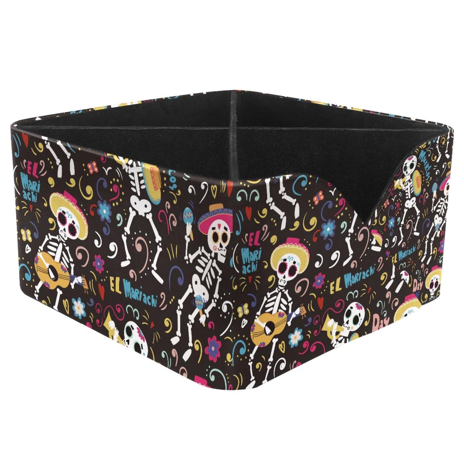KengjuTesu Band of Mariachi Skeletons Music Skull Desktop Organizer Pen Holder, Rectangular Pencil Cup for Office, Study and Makeup Stations