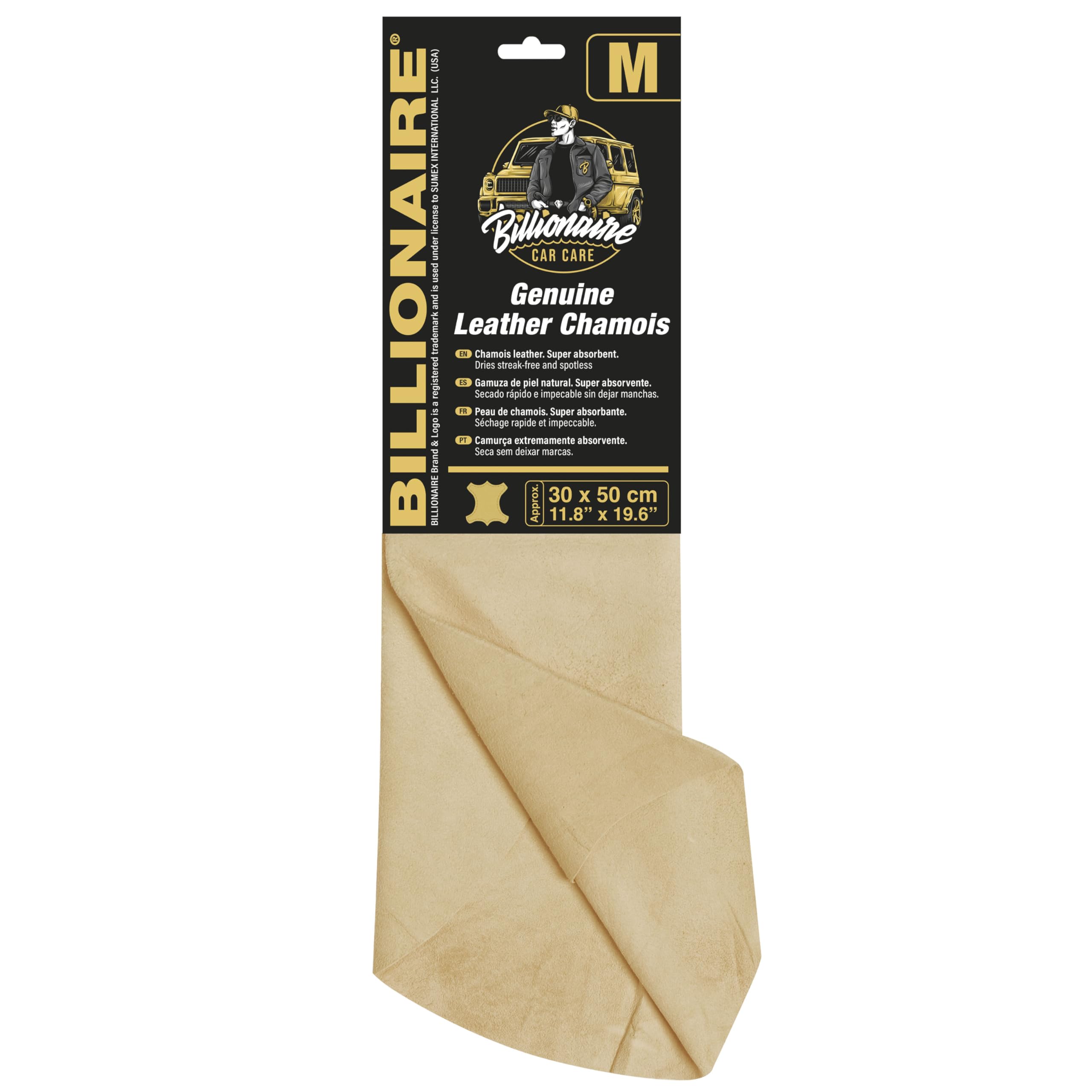 S SUMEX Natural Leather Chamois Billionaire Genuine Leather Chamois 30 x 50 cm Super Absorbent Cloth Quick Drying Cleaning Without Lint and Scratches