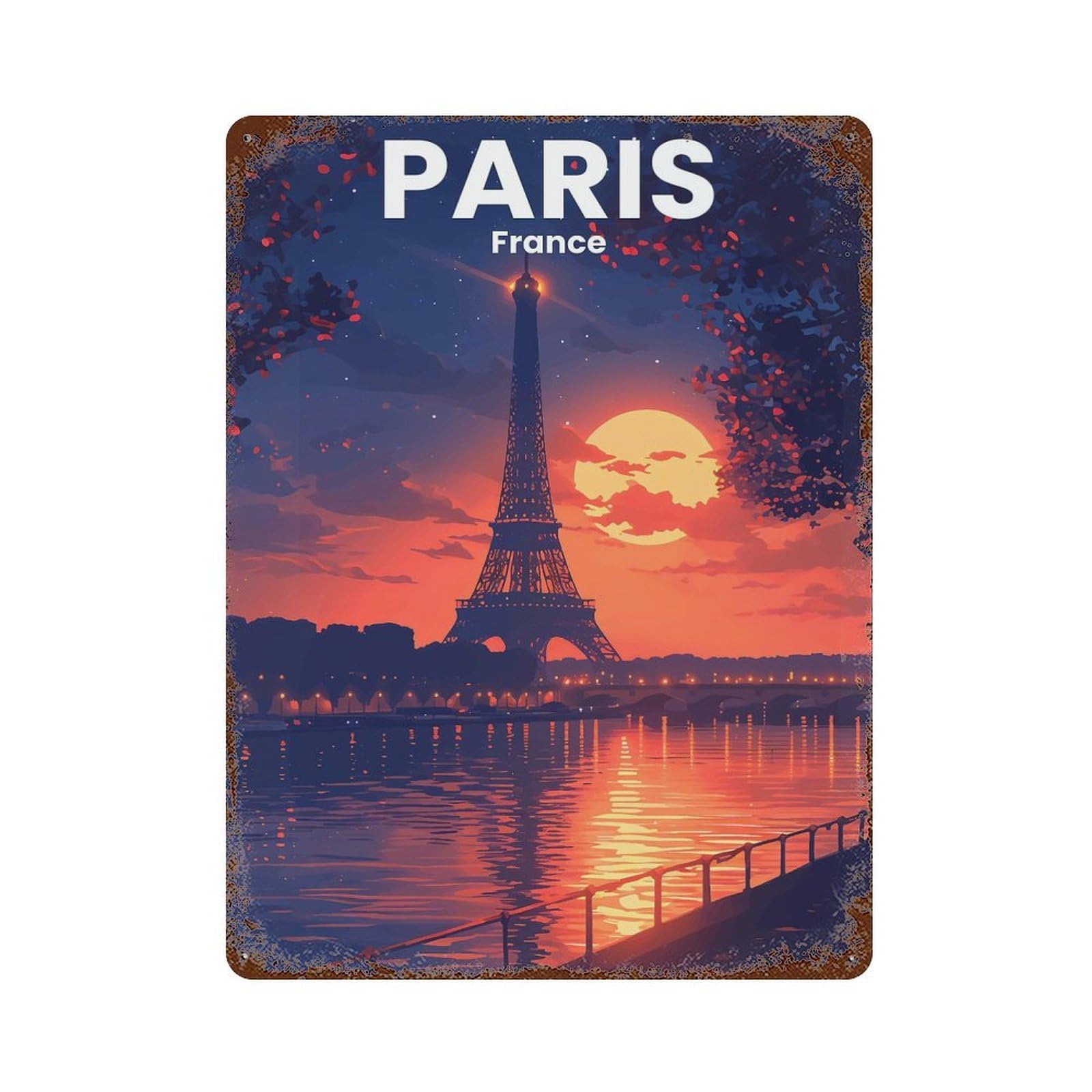 Paris Distressed Metal Wall Sign 15.7"x11.8", for Farmhouse, Kitchen And Entryway Decor, Rustic Home Decor