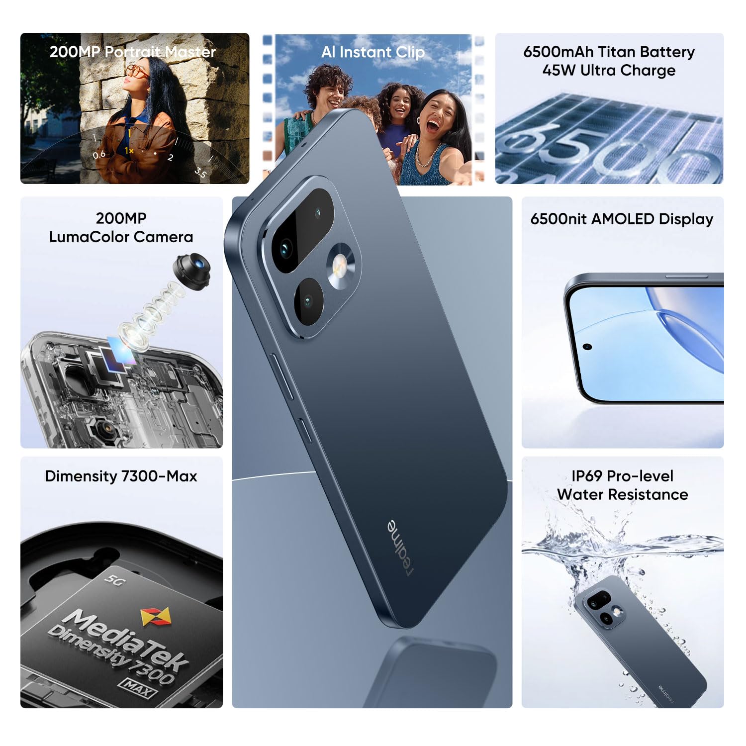 realme 16 Pro 5G Smartphone 8GB+256GB, Grey | Batteria 6500mAh, Ricarica Rapida 80W, Display AMOLED 6,78 pollici, 144Hz, Fotocamera 200MP, Dimensity 7300 Max, IP69