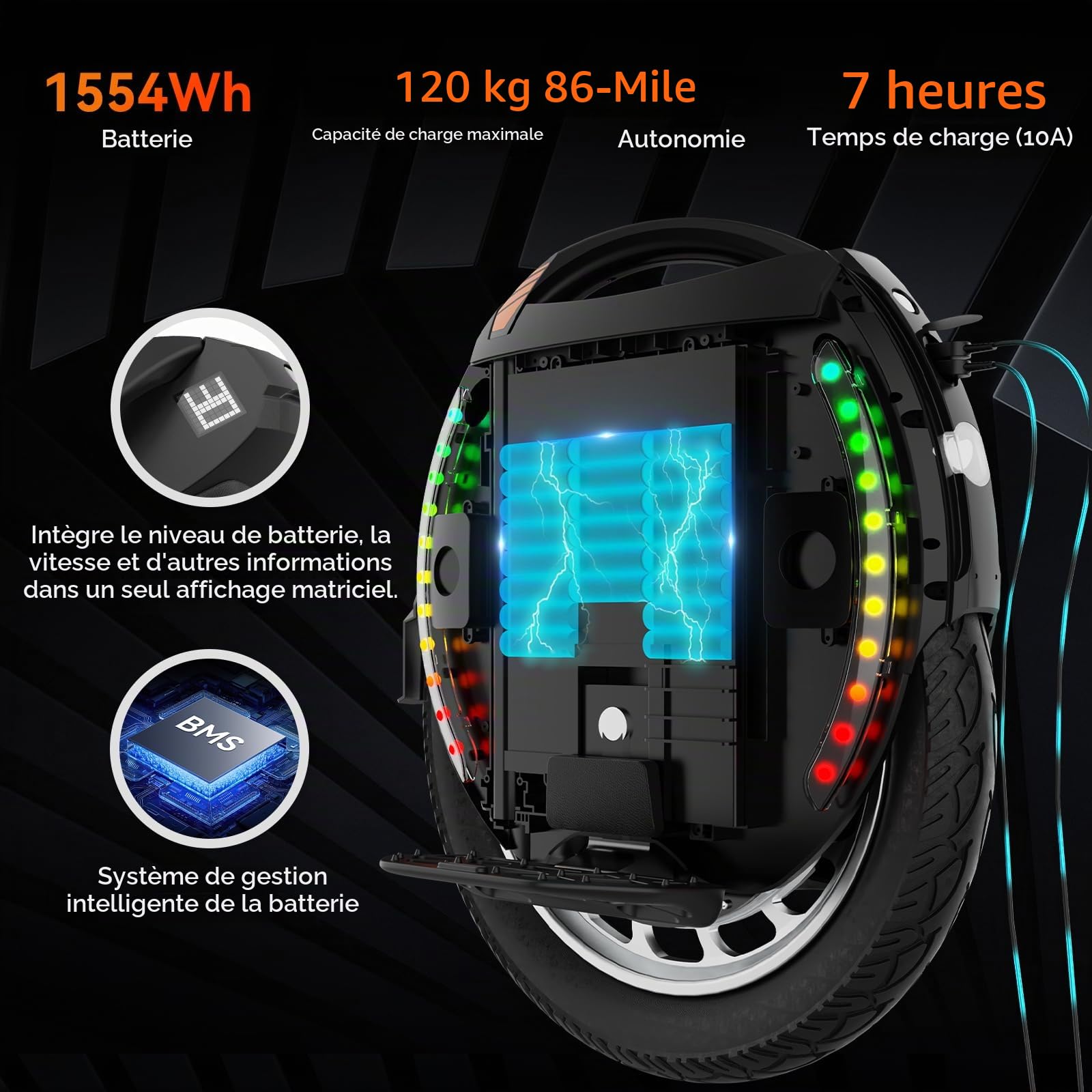 KINGSONG Gyroroue Electrique KS-18XL, Adulte,Noire, Moteur 2200W, Autonomie jusqu'à 80km, bridée 25km/h, Pneu Gonflable 18", Haut-Parleur et Bluetooth