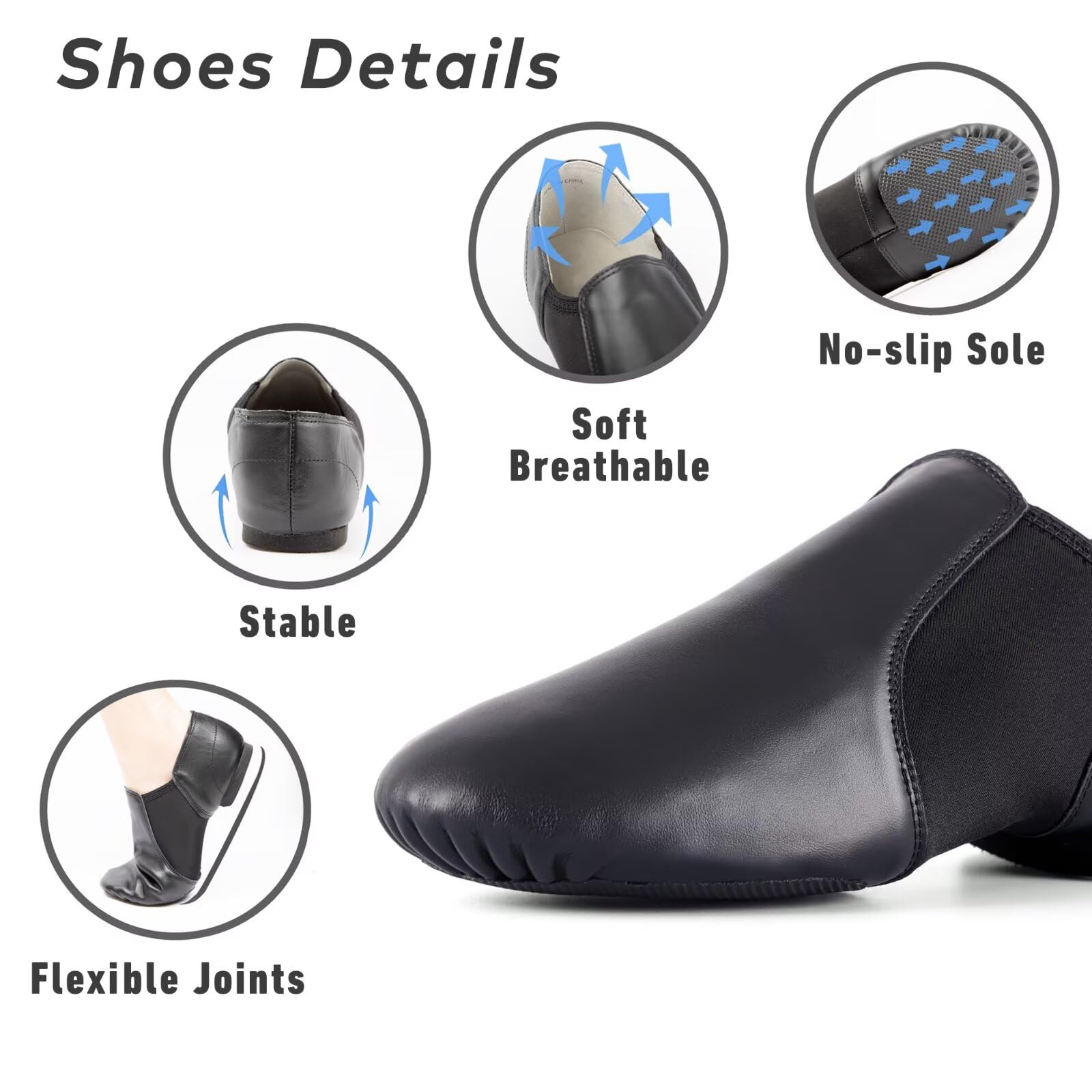 Asusyu Dance Jazz Shoes Cowhide Leather Jazz Shoes for Women Men Adult-Black,7