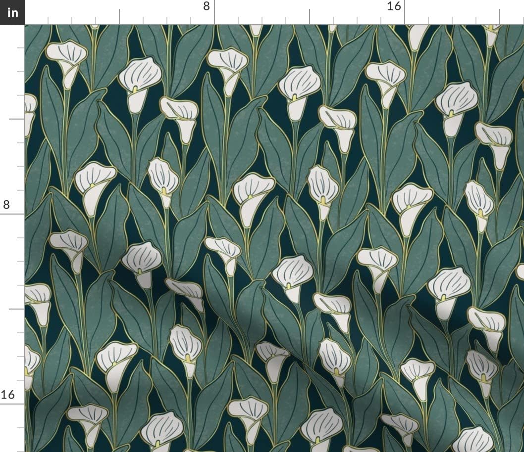 Spoonflower Fabric - Art Deco Calla Lily White Green Flowers Floral 1920s Modern Printed on Petal Signature Cotton Fabric Fat Quarter - Sewing Quilting Apparel Crafts Decor
