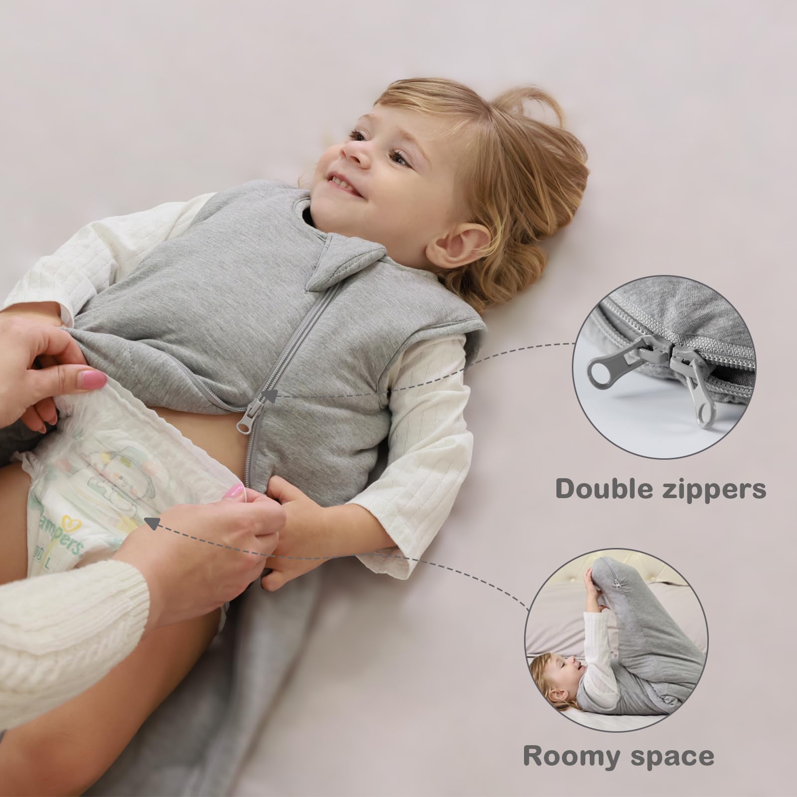Mosebears Baby Sleeping Bag 2.5 Tog,bamboo Wniter Sleeping Bag Toddler Wearable Blanket for Infant Toddler,Super soft and warm(Grey,6-18 months) - Image 4