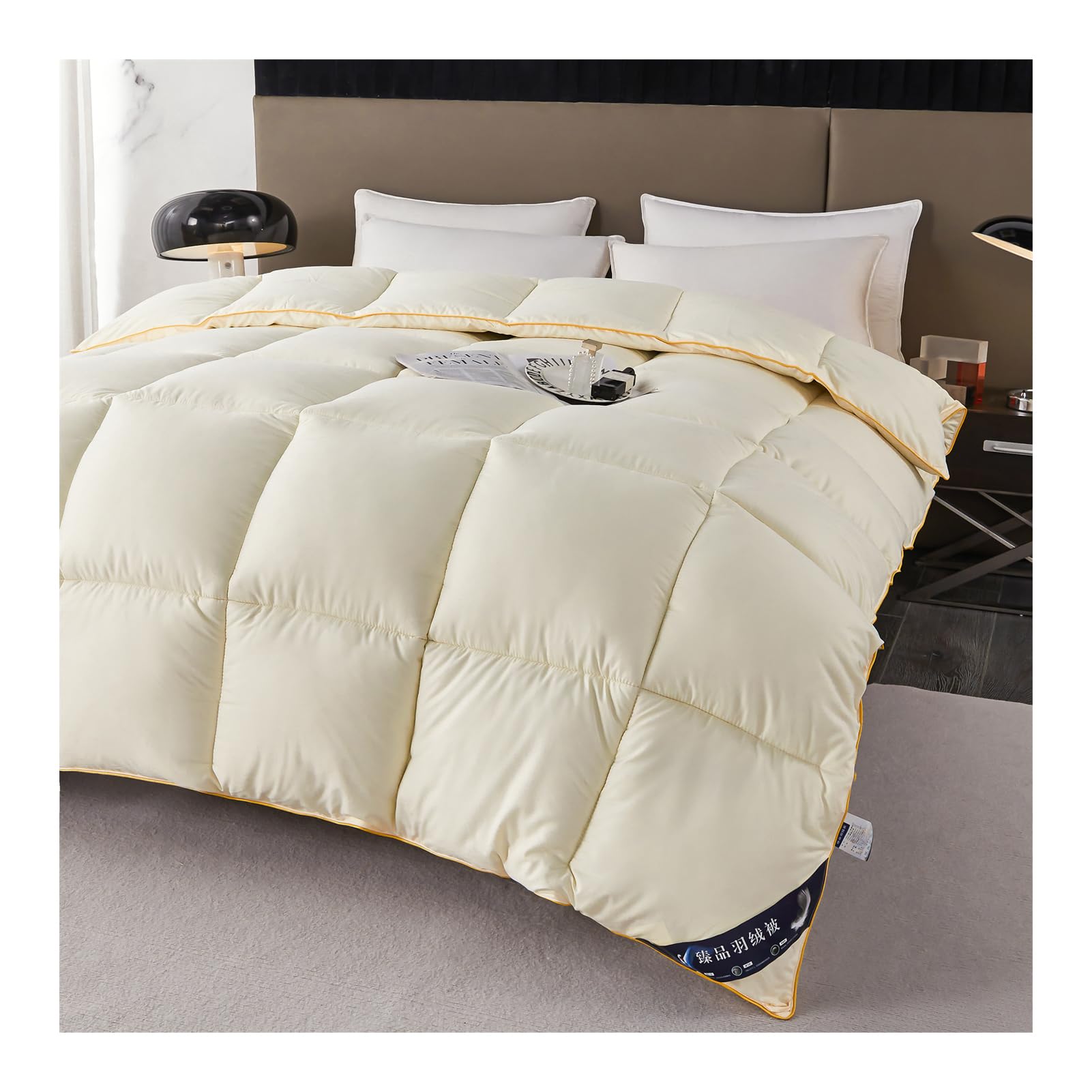 HonunGron Edredón Nórdico, Edredón de Plumas y Plumón, Invierno Colcha Nordico Cama 150/180/200 Relleno Nórdico de Plumas y Plumón Súper Suave y Esponjoso (Beige,180x220cm(2kg))