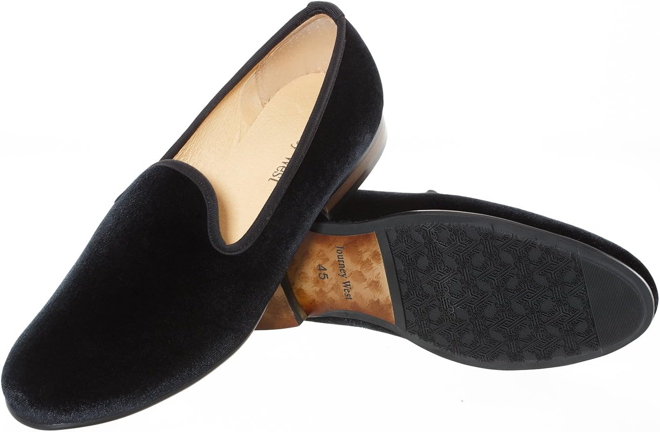 Journey West Men's Velvet Loafers Embroidery Slip-On Loafers Tuxedo Dress Shoes Smoking Slippers for Men - Image 9