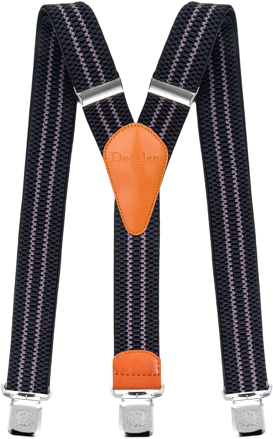Decalen Mens Suspenders with Very Strong Clips Heavy Duty Braces One Size Fits All Big and Tall Wide Adjustable and Elastic Y Shape (Black Grey 1)