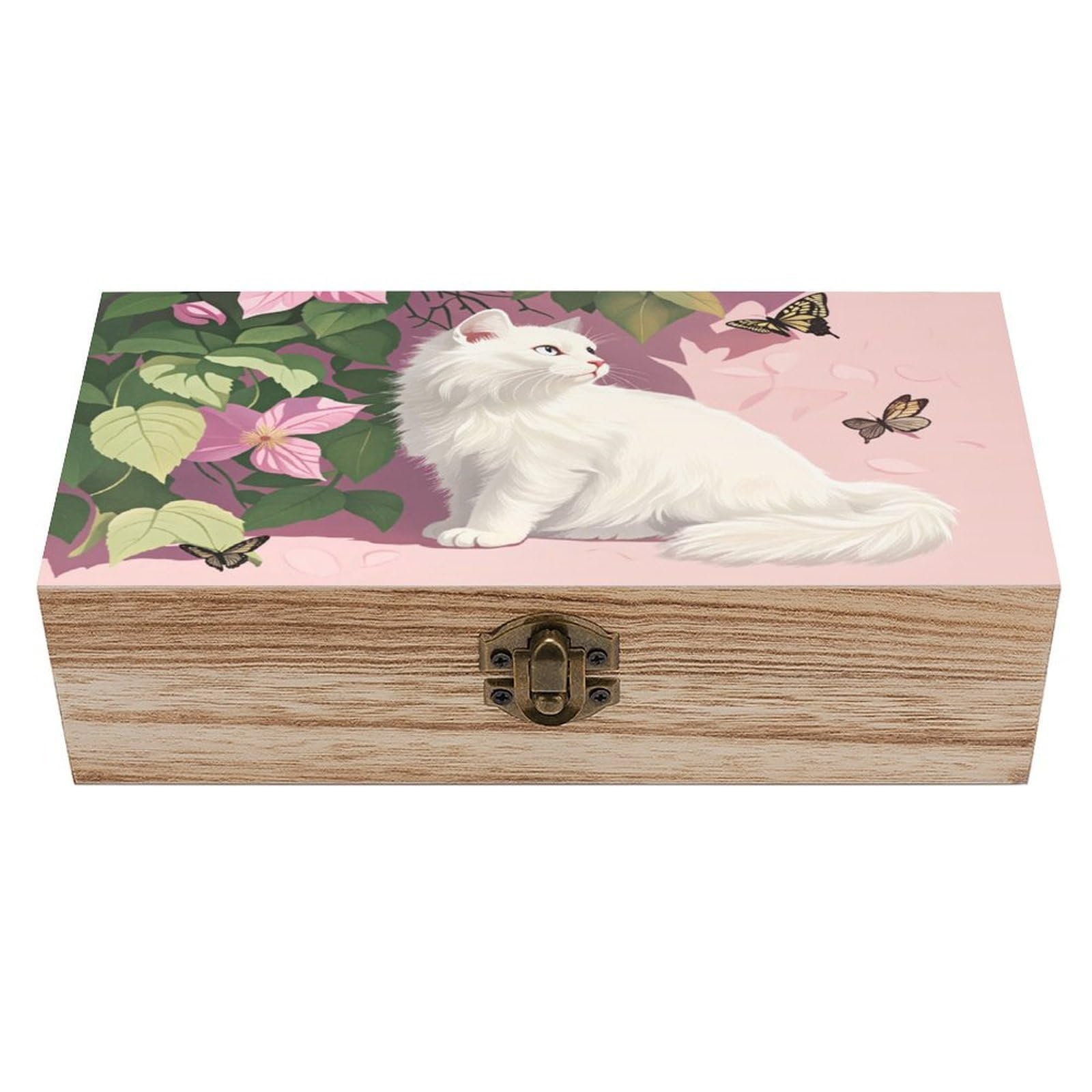 asbwuo Cute Cat Vintage Wooden Keepsake Box