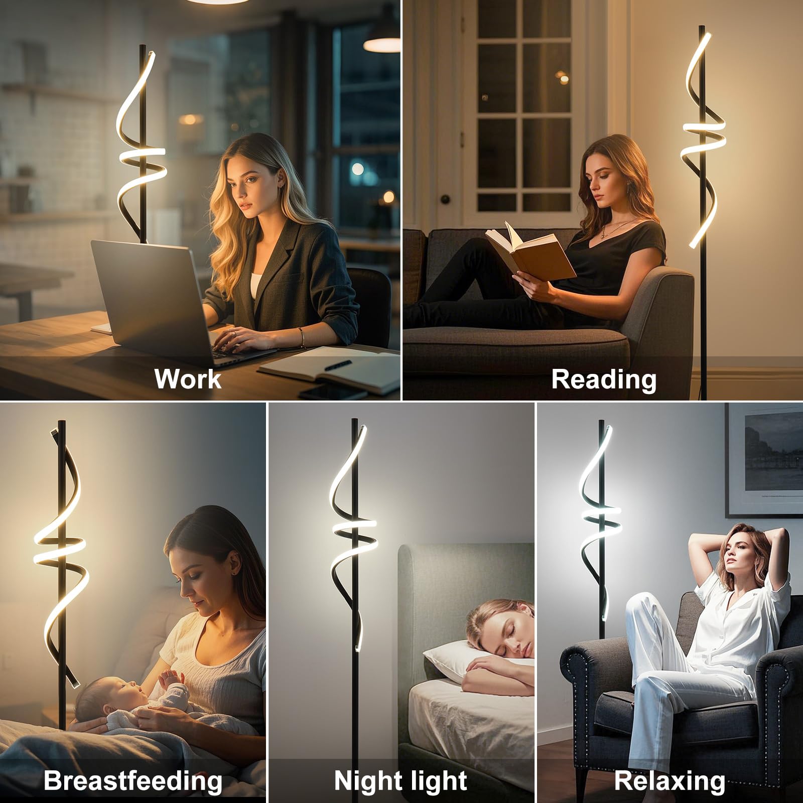 Stehlampe Wohnzimmer Modern LED Dimmbar Leselampe Stehleuchte mit Fernbedienung und Fußschalter 48W 3 Farbtemperatur Memory-Funktion Standleuchte für Wohnzimmer Schlafzimmer Büro 165cm Schwarz