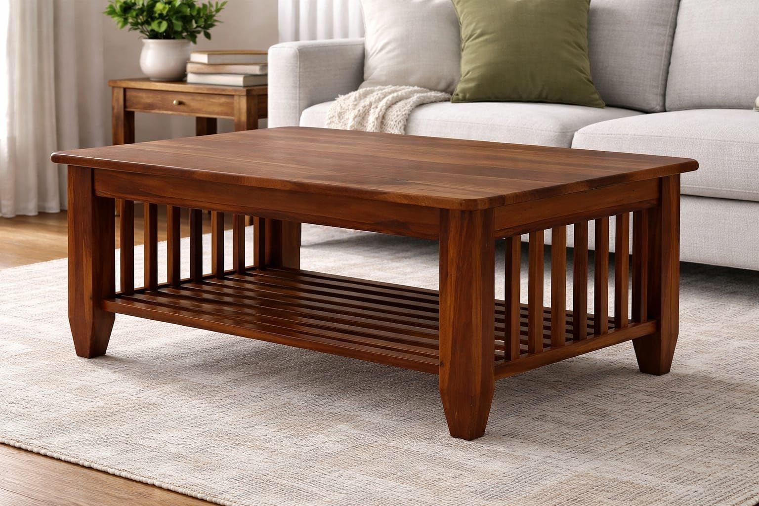 maya wood décor solid sheesham wood coffee & center table for living room | rectangular design with storage shelf | wooden tea furniture for home, office & lounge | honey finish