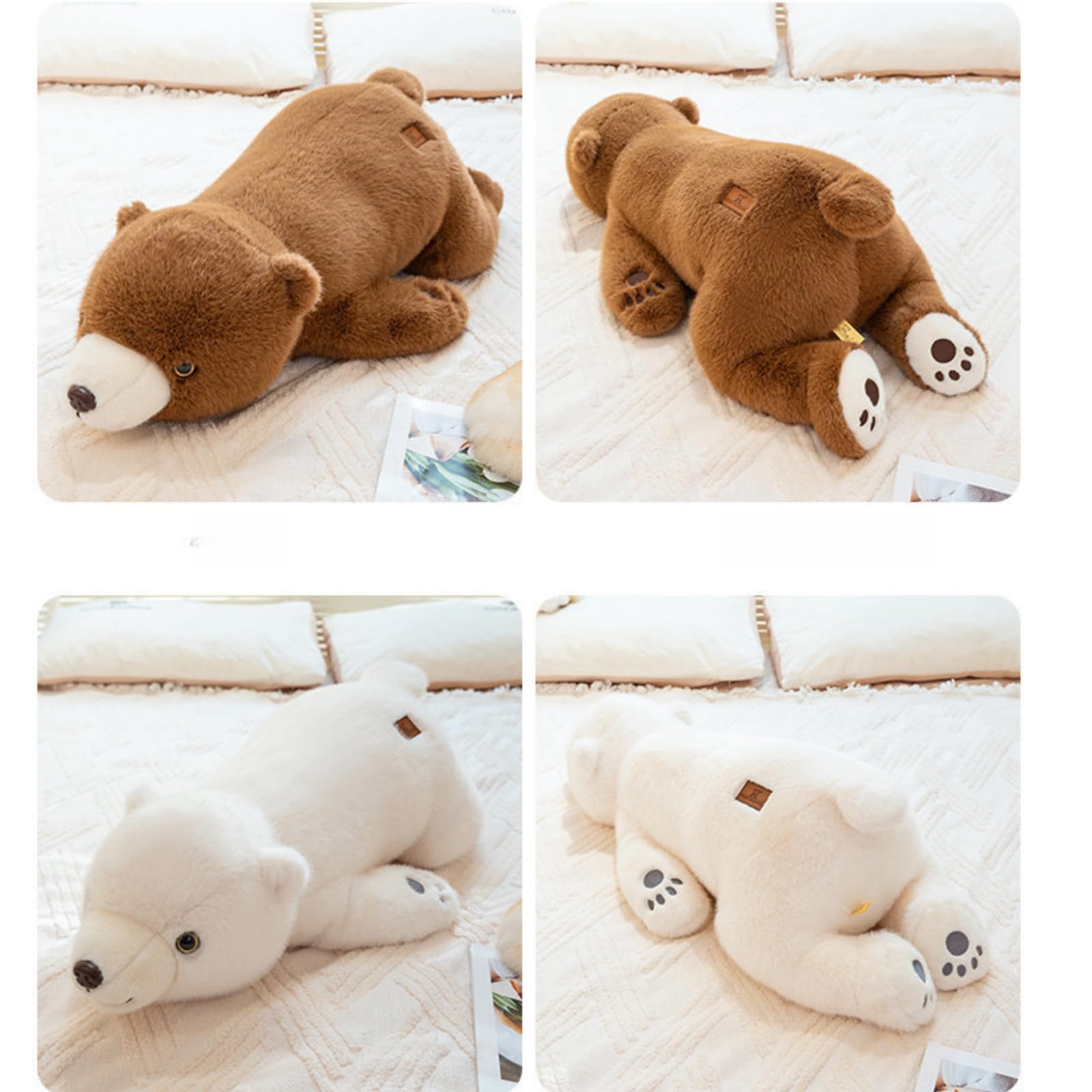 Liegender Eisbär Plüschtier, Weiß & Braun, 40/60/80cm, Weiches großes Kuscheltier Kissen für Kinder Erwachsene, Geschenk zum Geburtstag Weihnachten (80cm,bai)