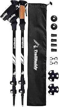 Amazon Trailbuddy トレッキングポール 2本セット 登山用ストック 伸縮可能なハイキングポール 軽量アルミ製 航空機品質の頑丈なアルミ合金で作られた登山用品 簡単調整可能なフリップロック付き 手が疲れにくいコルクグリップ付き パット入りストラップで滑落