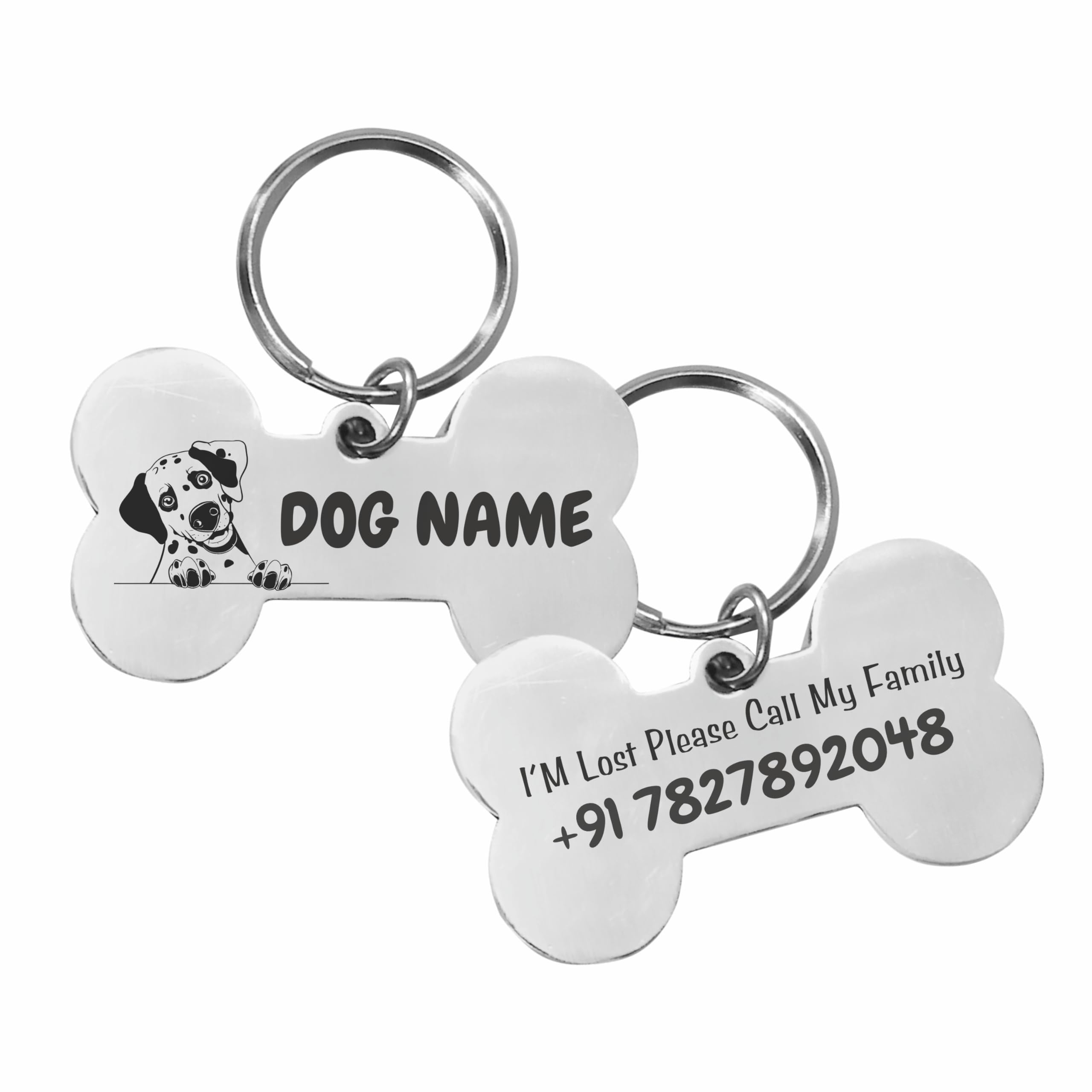 Customized Pet Id Tag Personalized Engraved Name Collar Tag With Breed Face For Your Loving Pet Dog, Cat, Puppy (50X32 Mm Large) (Classic Bone), 1 Label