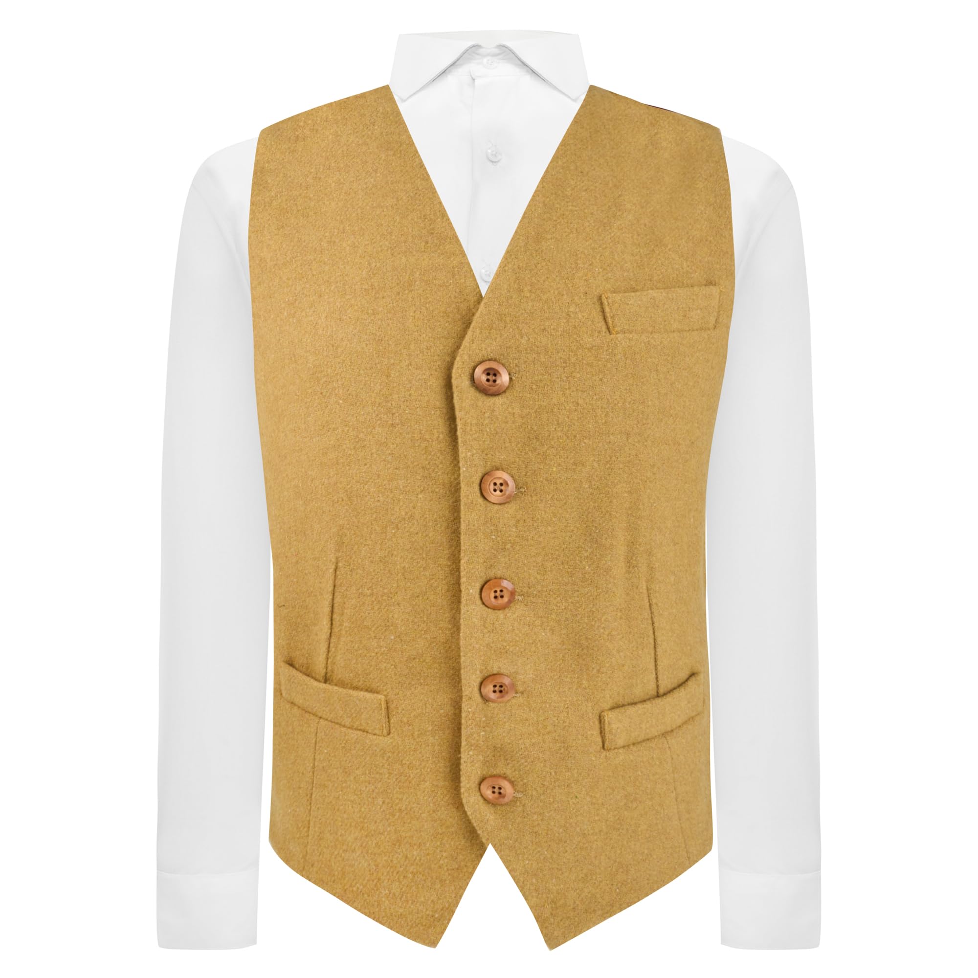 King & Priory Mustard Woven Wool Waistcoat - L
