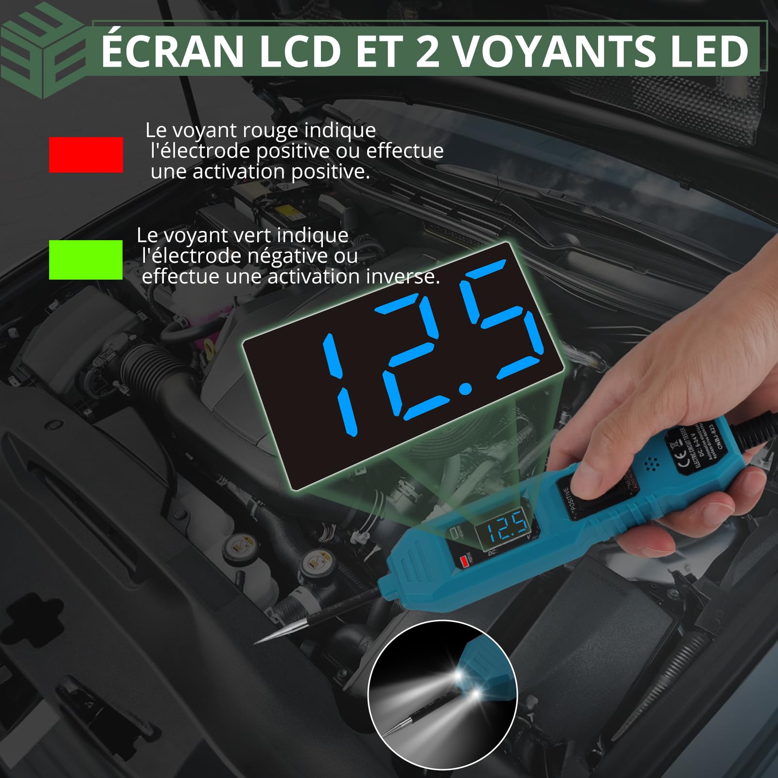 EYPINS Testeur de Circuit Électrique Voiture 6-36V avec Écran LCD et Lampe LED,Détecteur de Tension et Continuité Câbles 4.5m,Protection Surcharge pour Auto Moto Camion Bateau