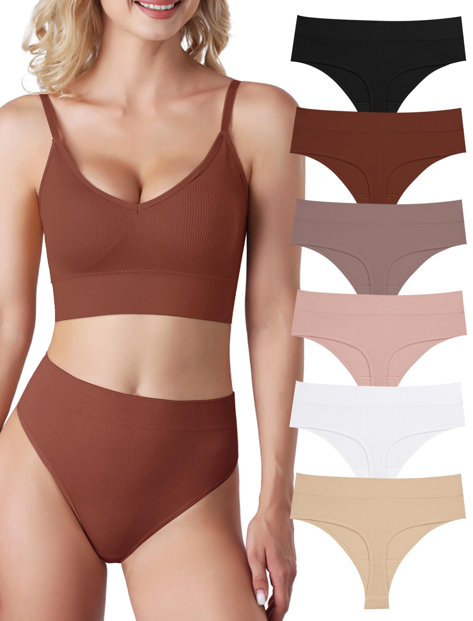 Evolyline 6er-Pack String Tangas Damen Bauchweg Unterhosen Tanga Damen Nahtlose Strings Tanga Set Hoher Taille Unterhosen Unterwäsche Frauen Baumwolle String Atmungsaktiv Weich Panties
