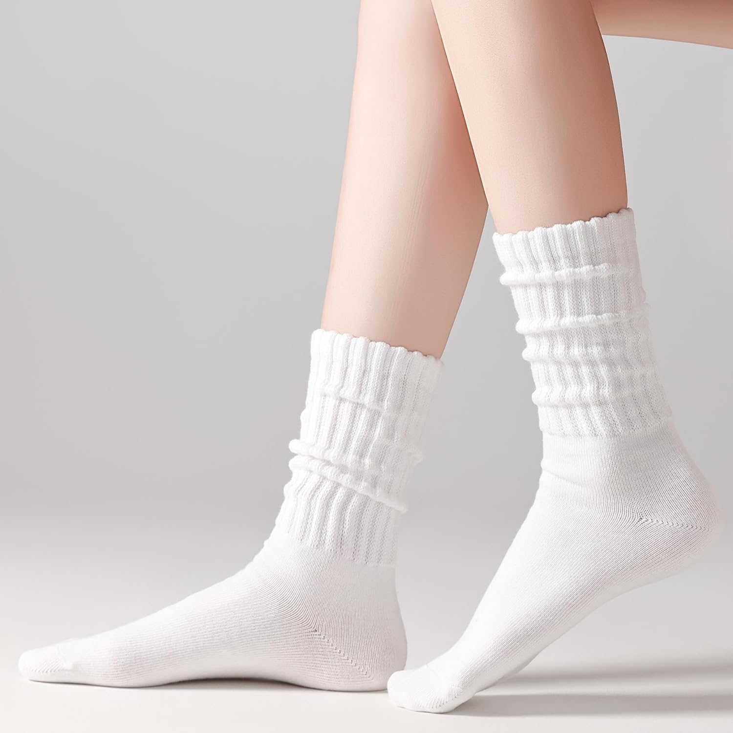 JORMATT Slouchy Socks for Women Cotton Boots Scrunch Slouch Crew Socks 5 Pairs - Image 2