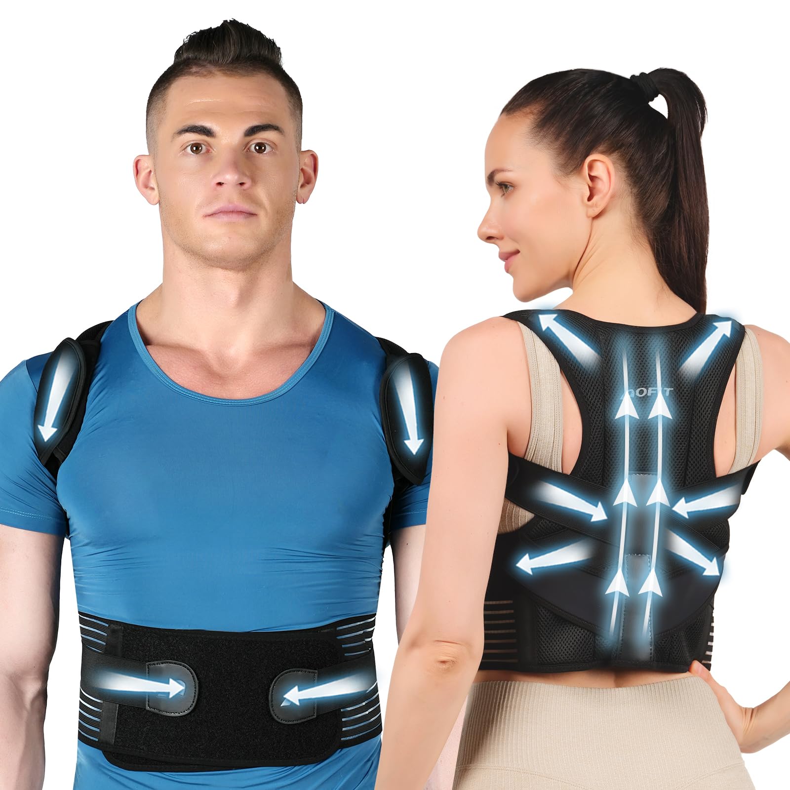 AOFITBack Brace Posture Corrector for Men and Women,Adjustable Posture Back Brace for Upper and Lower Back Pain Relief, Adjustable Back Support for Scoliosis, Hunchback Correction (Medium)