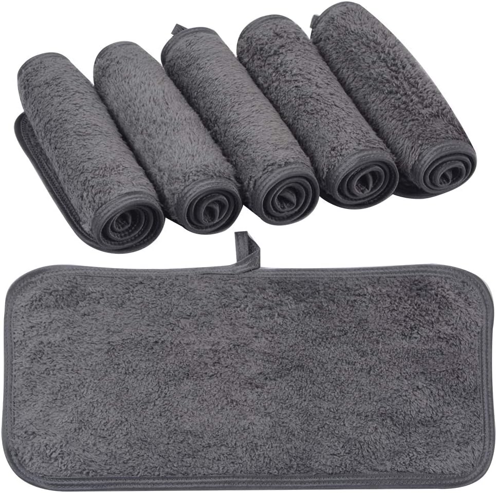 KinHwa 6 Pack Microfibre Face Cloth Flannel Makeup Remover Cloth 15x30 Cm Washable Ultra Soft Cleansing Cloths for Eye Face Dark-grey