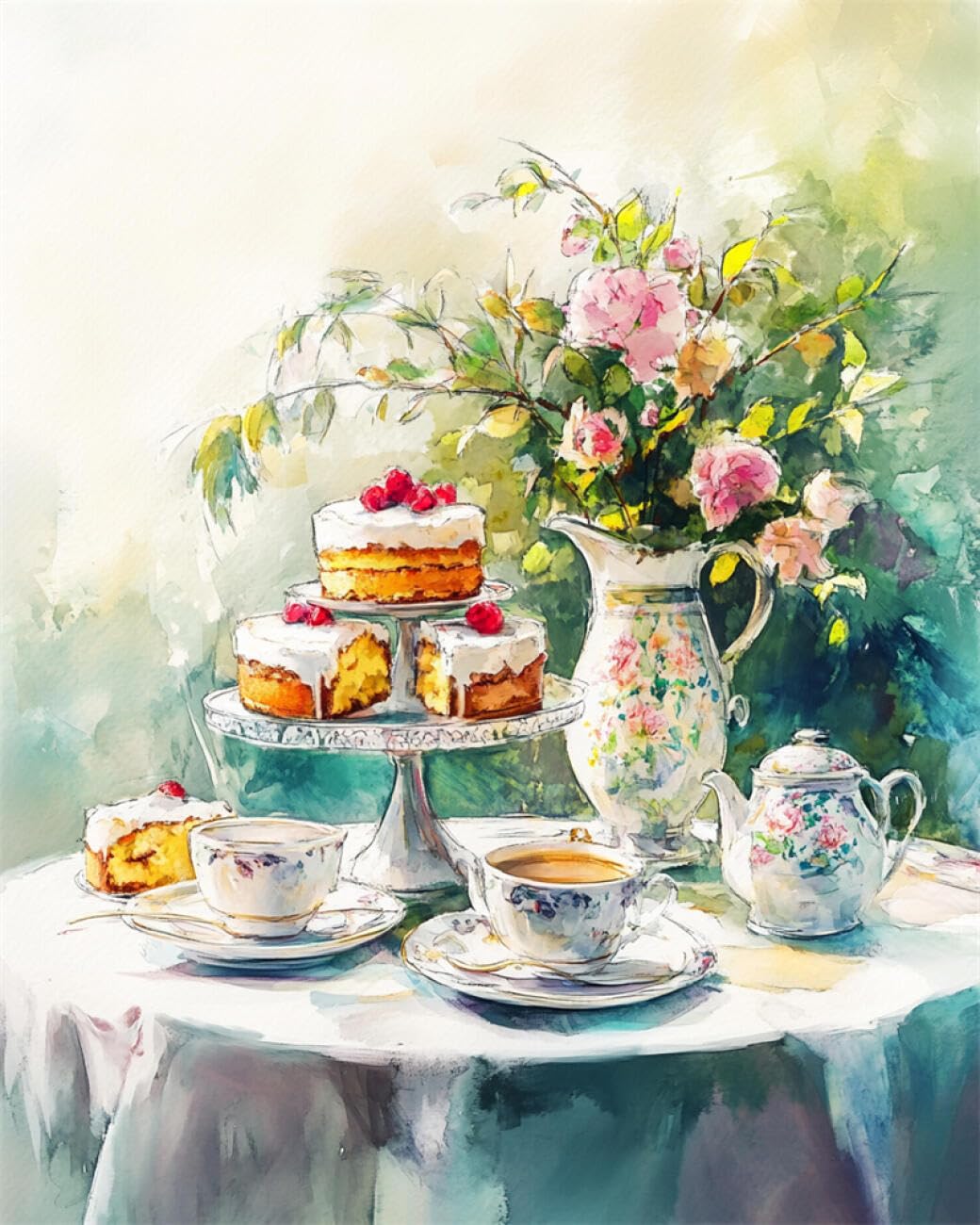 RKFLGEW DIY Bead Embroidery Kit Flowers and Cakes 50x70cm