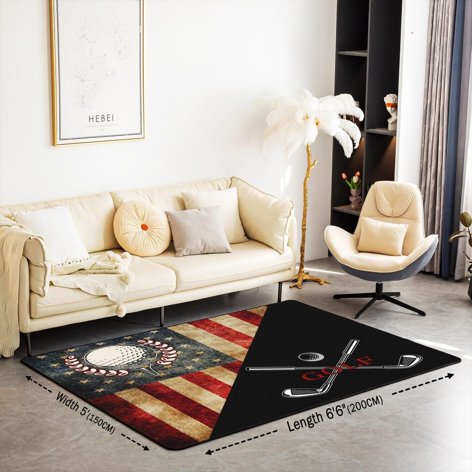 Golf Rug 5x6'6''(150cmX200cmX1cm),Ball Sports Games Modern Fashion Decorative Area Rug for Adults Teenss,American Flag Simple Patchwork Non Slip Washable Decor Carpet for Indoor Outdoor
