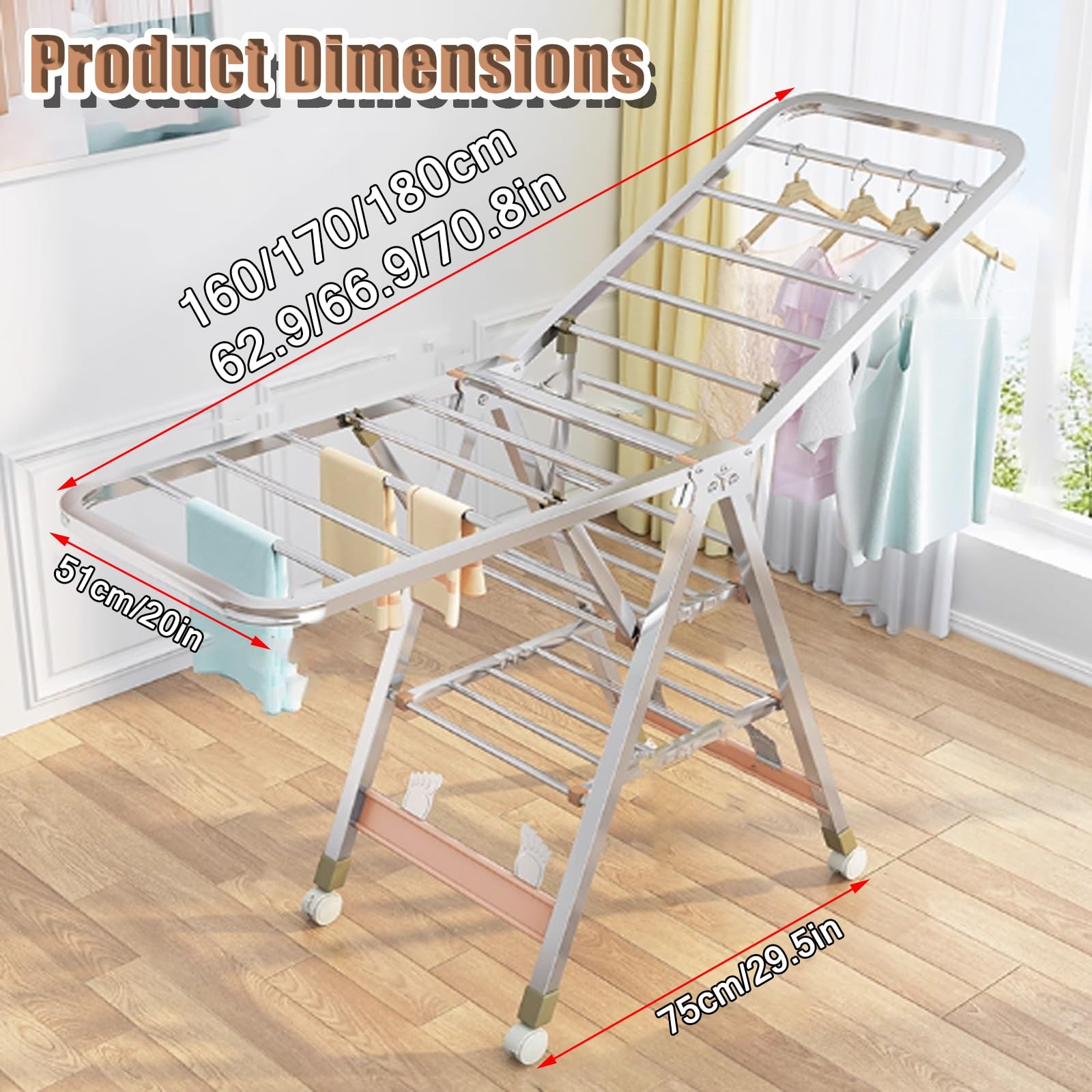 Wäscheständer, zusammenklappbar, Flügel-Design, platzsparender Wäschekorb für Handtücher und Bettwäsche, 180 cm, perfekt für Zuhause und Wohnung