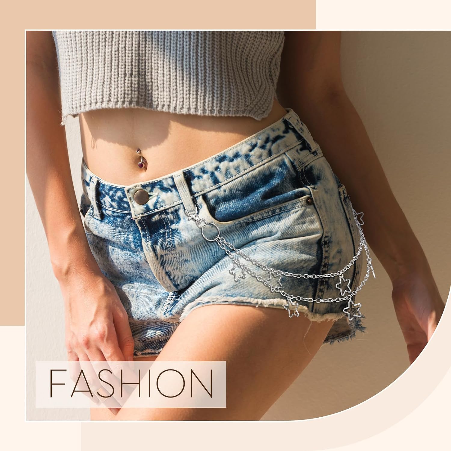 Hicarer 6 Pcs Jeans Chain Belt Waist Pocket Pants Chains Y2k Belt Punk Accessories Body Belly Goth Chain for Women Men