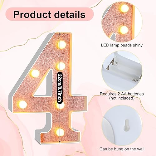 Miniatura 3 de Treela Números decorativos de cumpleaños de 8.7 pulgadas, letrero de número de marquesina con purpurina para decoración de fiesta de cumpleaños,