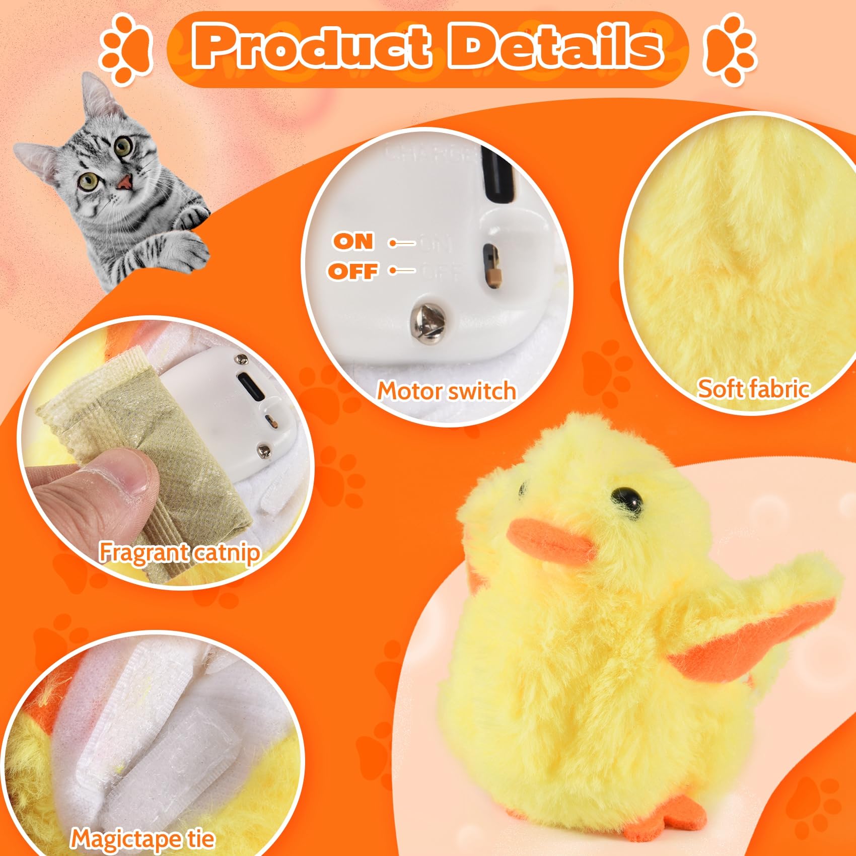 Dedjgoo Electric Interactive Cat Toy, Rechargeable Flapping Bird Plush Toys - Image 2
